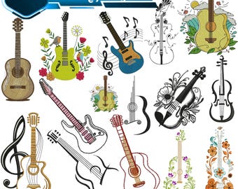 Guitar Embroidery Design, Electric Guitar Embroidery, Guitar Silhouette Embroidery, Rock Guitar Embroidery, Machine Embroidery Design