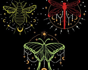 Mystical embroidery design, Butterfly Embroidery, Dragonfly Embroidery, Bee Embroidery, Boho Embroidery, Machine embroidery design
