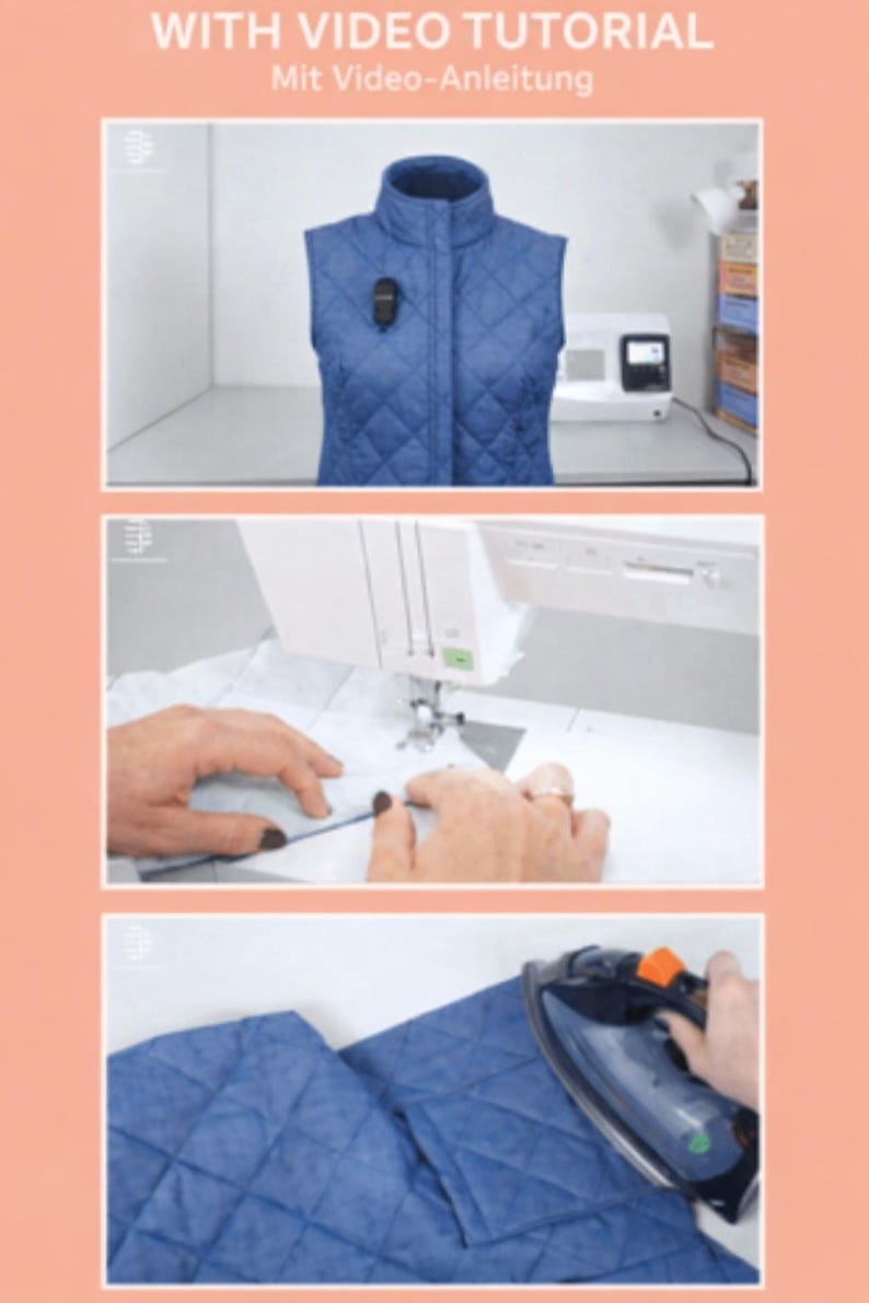 Quilted Denim Vest Sewing Pattern PDF, Sleeveless Jean Jacket Pattern ...
