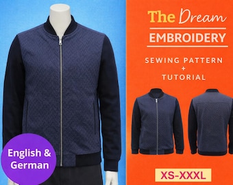 Herren Bomberjacke Schnittmuster PDF, Klassische Fliegerjacke Schnittmuster für Herren, Reißverschluss Varsity Jacke Digitaler Download, DIY männliche Oberbekleidung