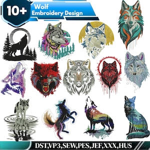 Wolf Embroidery Design, Floral Wolf, Tribal Wolf, Majestic, Fierce Wolf, Realistic Wild Animal, Black wolf, Machine Embroidery Design