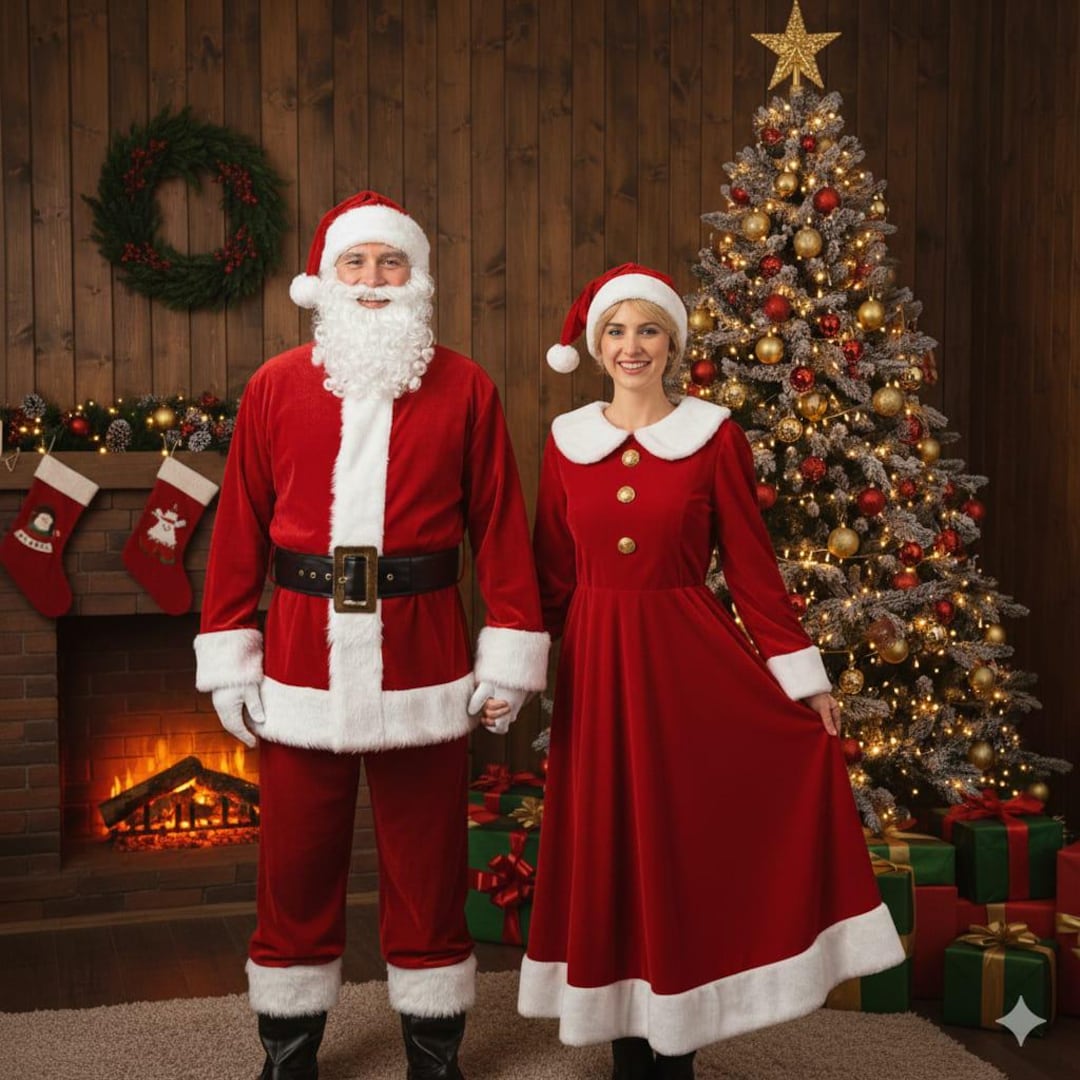 Mr Mrs Santa Red Velvet Costumes Matching Christmas Outfits For mr-mrs-santa-red-velvet-costumes-matching-christmas-outfits-for