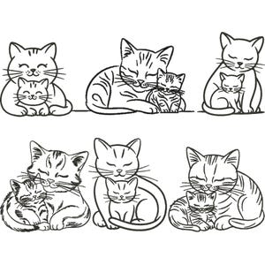 Cat Embroidery Design, Cat and kitten Embroidery, Happy Cat Embroidery Design,Line Art Cat Embroidery, Animal Embroidery, Machine embroidery