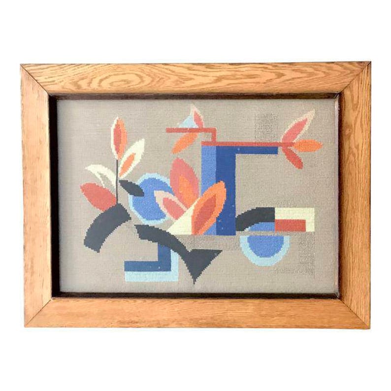 Mid Century Needlepoint Abstract Art Etsy