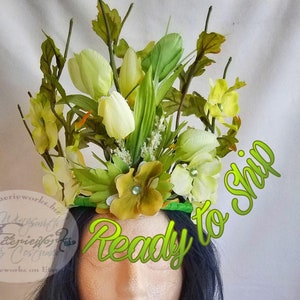 Spring Flower Headpiece Fairy Crown Faery Queen Cosplay Halloween Costume Fair Festival