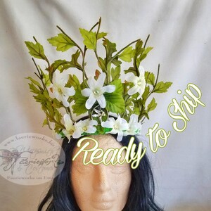 White Flower Headpiece Fairy Crown Faery Queen Cosplay Halloween Costume Fair Festival