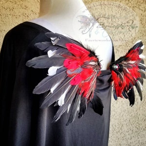 Feather Wings Black White Red Bird Fairy Wings Adult Child Faery Halloween Costume Dress up Faire Festival Bridal Wedding Cosplay Convention