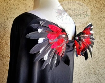 Feather Wings Black White Red Bird Fairy Wings Adult Child Faery Halloween Costume Dress up Faire Festival Bridal Wedding Cosplay Convention