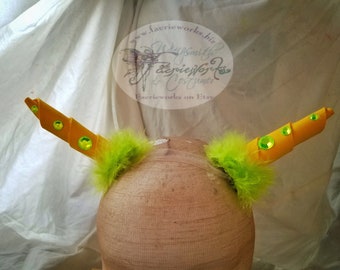 HORNS Furry Clip On YELLOW and CHARTREUSE Fuzzy Lightweight Horns For Cosplay Halloween Dress up larp Dance Costume