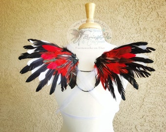 Feather Wings Black White Red Bird Fairy Wings Adult Child Faery Halloween Costume Dress up Faire Festival Bridal Wedding Cosplay Convention