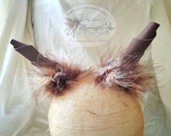 HORNS Furry Clip On BROWN and BROWN Fuzzy Lightweight Horns For Cosplay Halloween Dress up larp Dance Costume