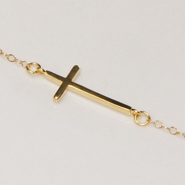 Gold Cross Necklace-14K Gold Filled Chain-Free US Shipping