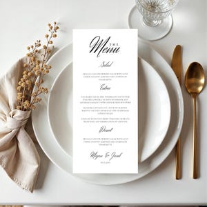 Modello di menu di nozze minimalista ed elegante Menu di nozze moderno Menu di nozze minimalista stampabile