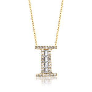 Collar con letra de diamante en oro de 14 quilates, collar con letra de oro, collar con inicial "I", collar con letra "I", collar con nombre, regalo para ella
