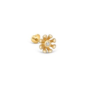14k Gold Diamond Flower Earring, Diamond Flower Earring, Gold Stud Earrings, Diamond Studs, Stud Earrings, Mother&#39;s Day Gift, Gift For Her