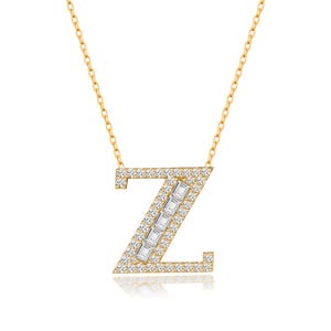 Collar con letra de diamante en oro de 14 k, collar con letra de oro, collar con inicial Z, collar con letra Z, collar con nombre, regalo para ella, regalo de cumpleaños