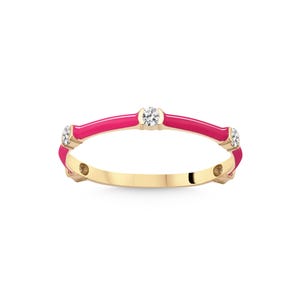 14k Gold Diamond Red Enamel Ring, Enamel Gold Ring, Gold Stacking Ring, Colorful Gold Ring, Graduation Gift, Personalized Jewelry