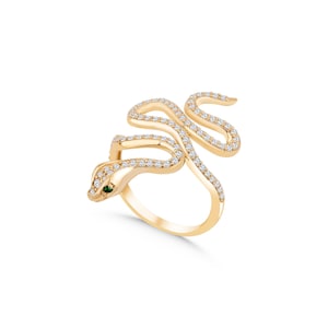 14k Gold Snake 3 Row Ring, Snake Style Ring, Open Snake Ring, Diamond Serpent Ring, Open Serpent Ring, Stacking Animal Ring