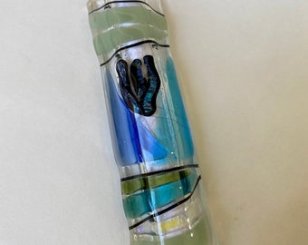 Green & Blue Mezuzah Case, Fused glass mezuza for home, housewarming gift, Jewish wedding gift, mezuzah with scroll, One Of a Kind