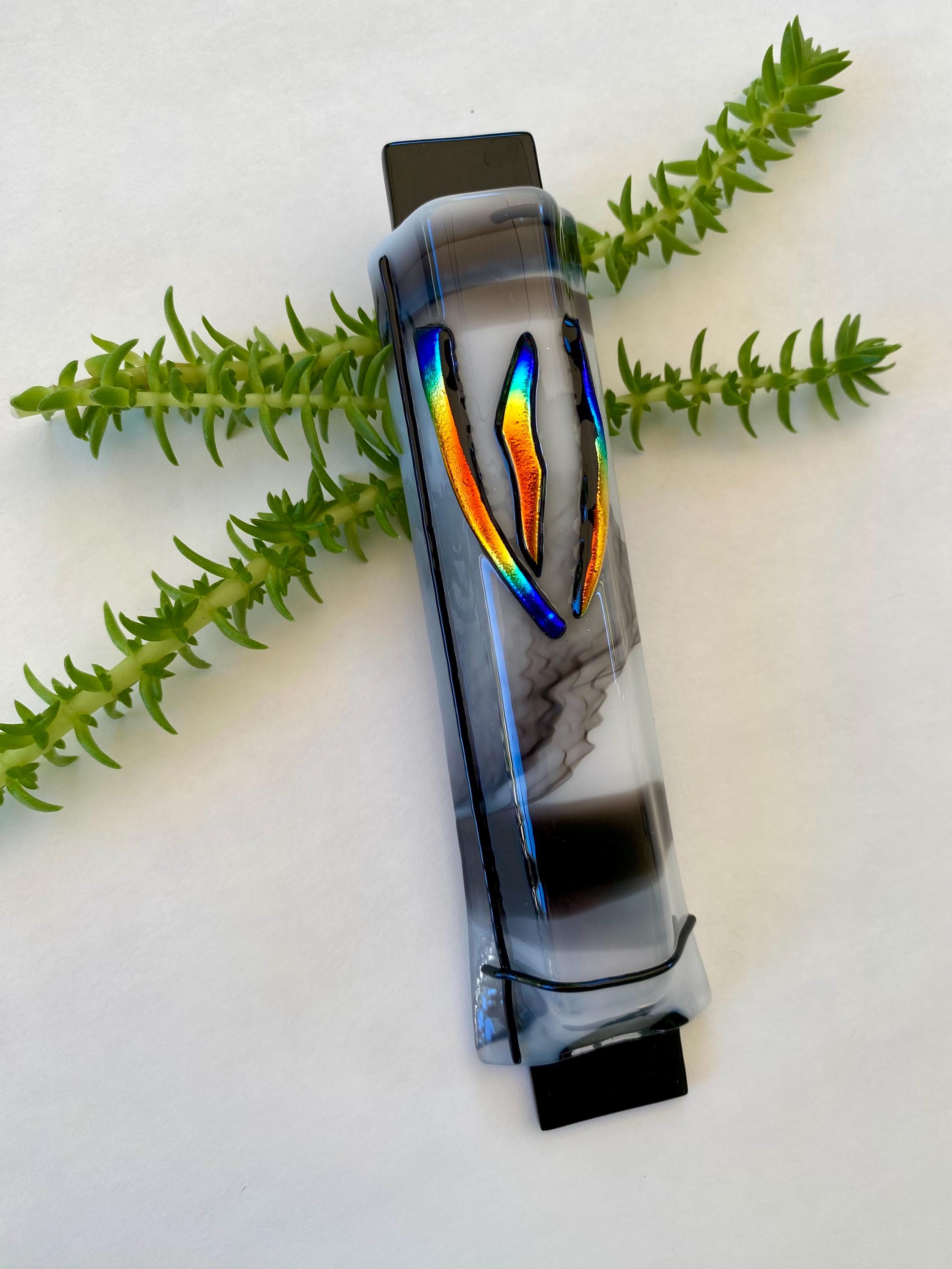 Black & White Mezuzah Case with Rainbow Shin, gift idea for Bar/Bat mitzva , Jewish Wedding gift, Housewarming gift, free shipping