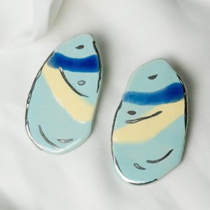 Elegant Earrings, Big Earrings, Handmade Earrings, Ceramic Jewellery, Silver and Blue Earrings, Statement Earrings