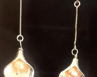 Sterling silver pearl calla lily drop earrings