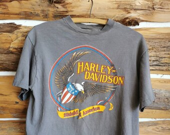 VTG 1990s Collectors Harley Davidson T-Shirt- American Eagle/Shield - Single Stitch