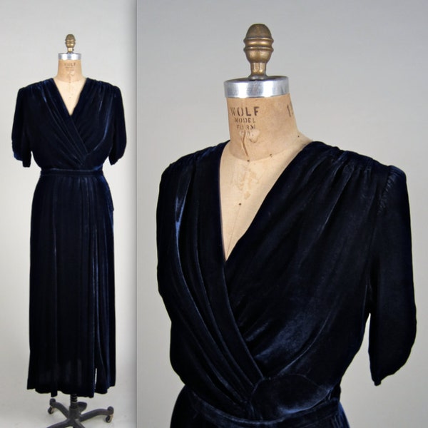 1940er Jahre Glamourös Seide samt Kleid • Jahrgang 40er Jahre Kleid Abendkleid • Königsblau