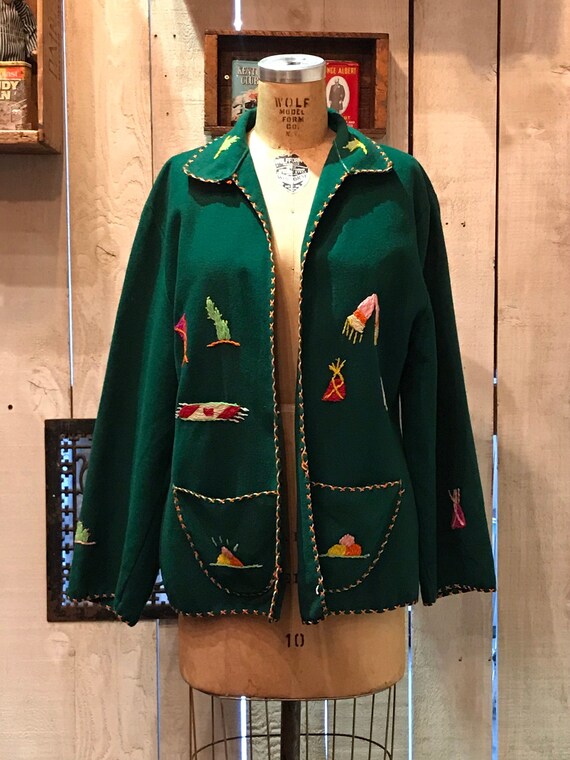 1950s forest green Mexican souvenir jacket • vinta