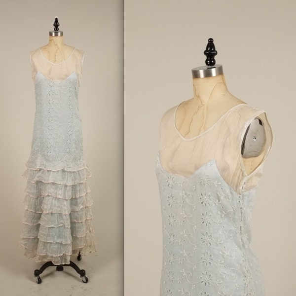 1920s silk organza garden party dress • vintage 20s dress • sleeveless summer dress