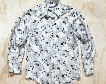 VTG Gucci Shirt • Button Up Grey White and Black Floral Dress shirt