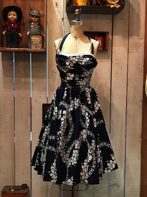 1950s ALFRED SHAHEEN navy blue sun dress • vintage