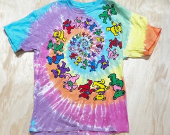 VTG 90s Grateful Dead Liquid Blue T-Shirt Tie Dye Rainbow Dancing Bears 1995