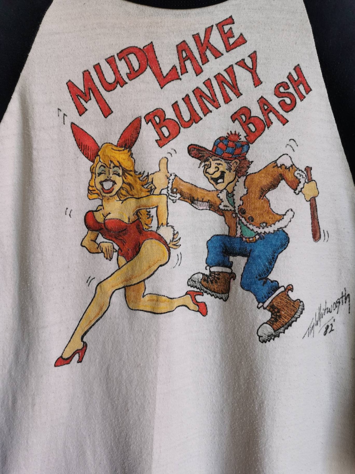 VTG 1980s 'Mud Lake Bunny Bash' Hand Painted Raglan Etsy