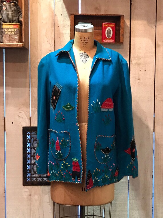 1950s teal blue Mexican souvenir jacket • vintage