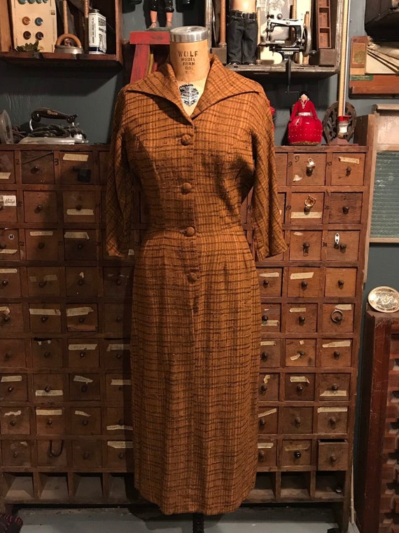 1950s autumnal orange and black dress • vintage 50