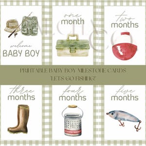 Cartes étape importante pour bébé garçon - Allons à la pêche - MODÈLE NUMÉRIQUE