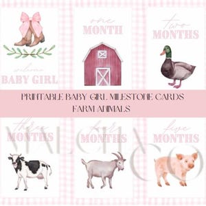 Cartes jalons bébé fille - animaux de la ferme - MODÈLE NUMÉRIQUE