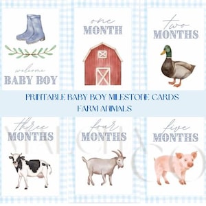 Cartes d'étape importante pour bébé garçon - Animaux de la ferme - MODÈLE NUMÉRIQUE