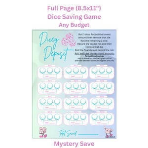 Full Page (A4) Dice Saving Game for All Budgets