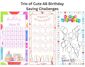 Three A6 Birthday Saving Challenges