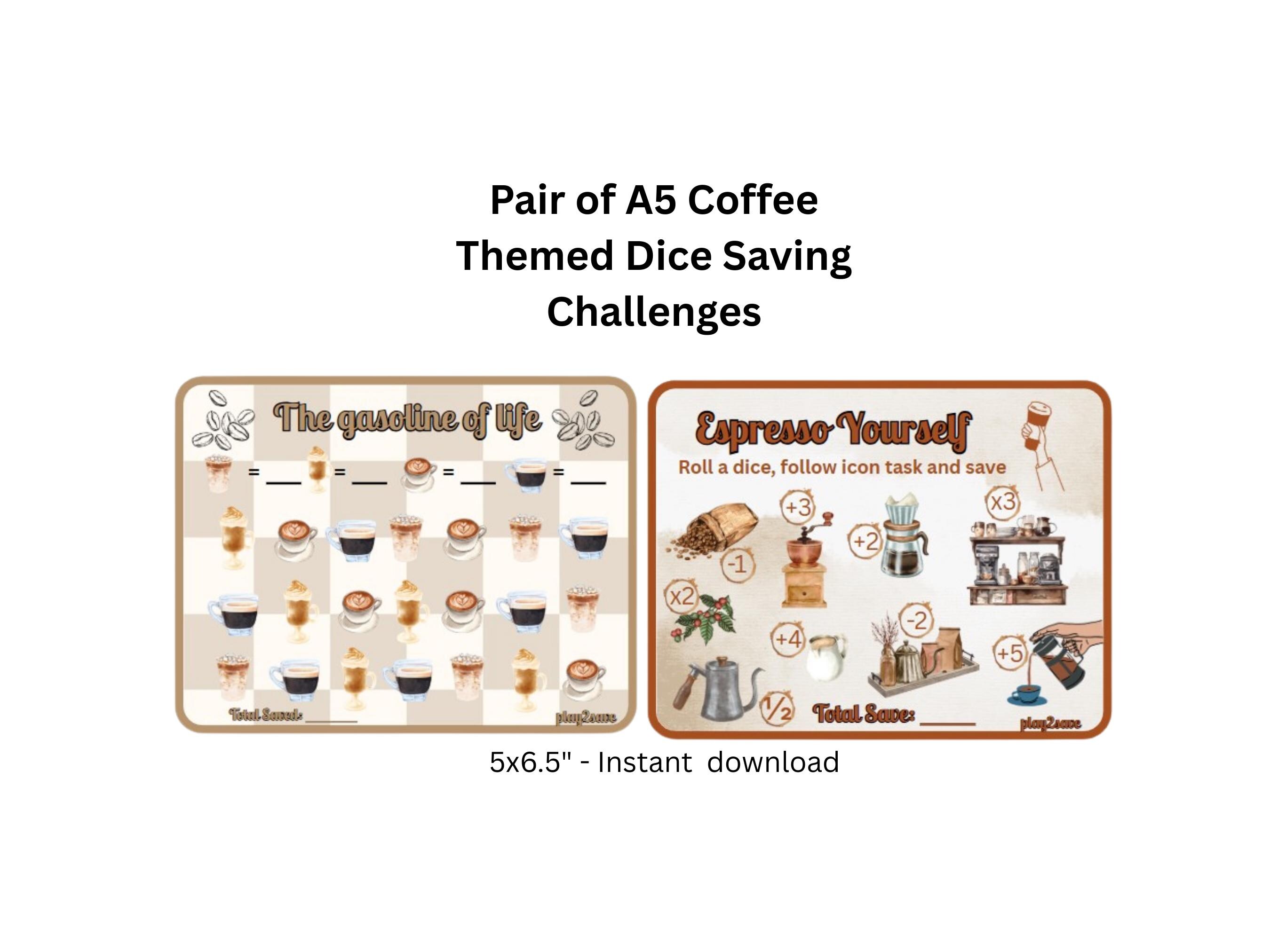 Two A5 Coffee Themed Dice Saving Challenges