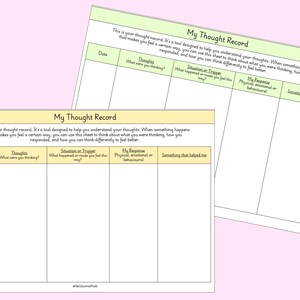 DIGITAL DOWNLOAD | PDF | Printable Thought Record cbt tool | worksheets x3
