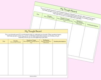 DIGITAL DOWNLOAD | PDF | Printable Thought Record cbt tool | worksheets x3