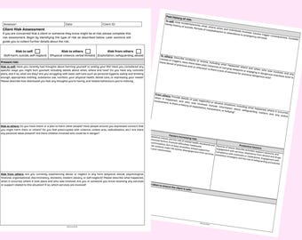 DIGITAL DOWNLOAD | PDF | Printable Client Risk Assessment Form for safeguarding, mental health and safety planning.