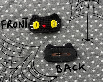 Pince à cheveux chat noir au crochet, accessoire fantasmagorique kawaii