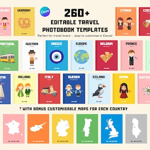 260 Editable Travel Photobook Template Bundle| Travel Photo Album| Editable Canva Template| Customizable Coffee Table Book| Ebook Template