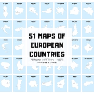 51 Europe Countries Map | Travel Map | Maps for Photobook & Scrapbook | Digital Download | Canva Editable Template