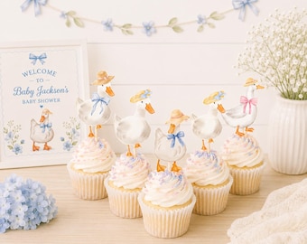 Silly Geese Cupcake Toppers | Watercolor Birthday Picks (Set of 12)