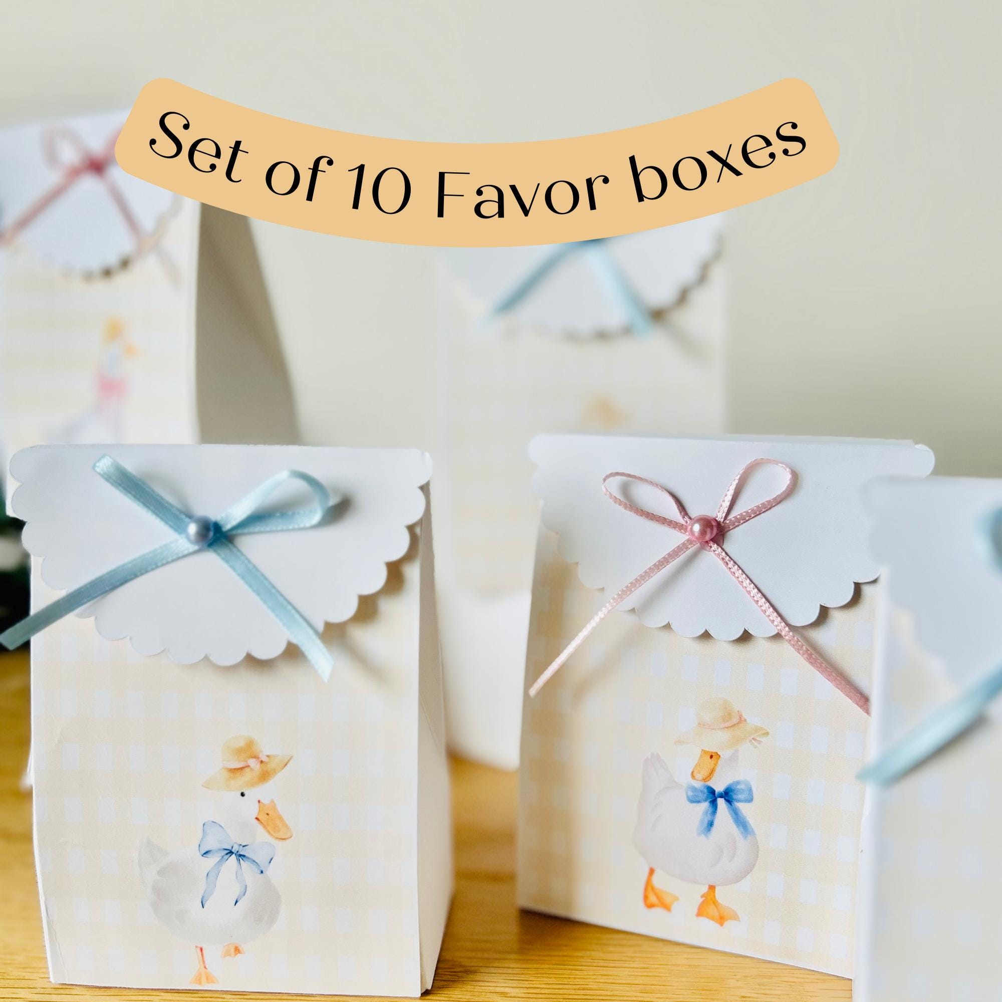 Cajas de regalo para baby shower de ganso, bolsas de golosinas de cuadros vichy pastel, juego de 10